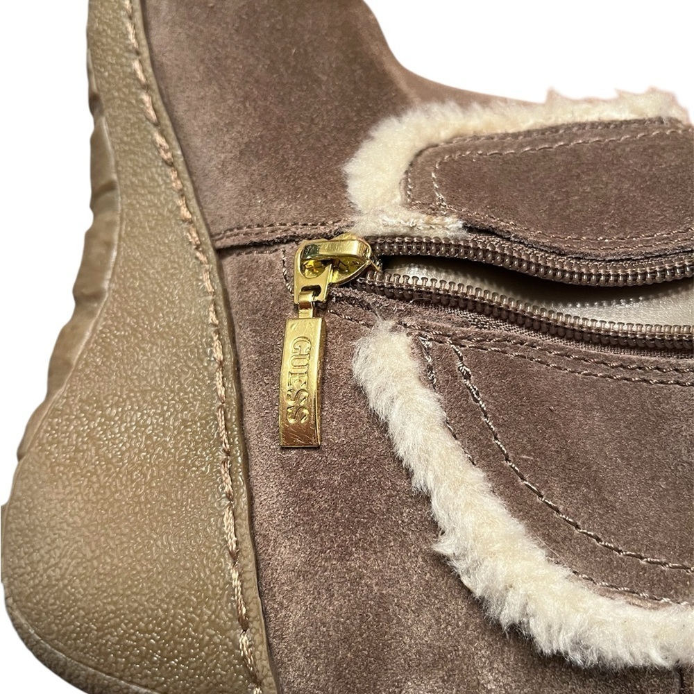 Guess Jefter Taupe Natural Suede Olive Green Tall Wedge Heel Boots Size 7.5 - Picture 11 of 13